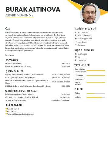 Çevre Mühendisi CV Örnekleri cv indir